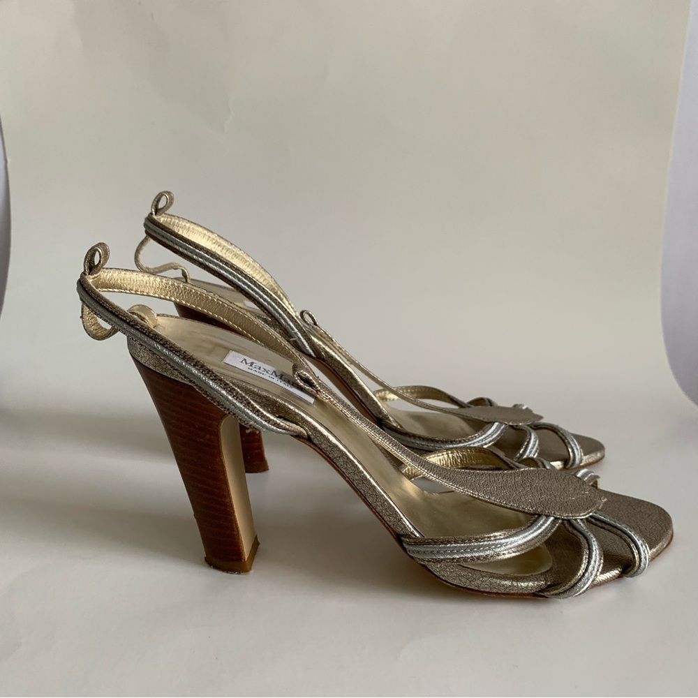 Max Mara Metallic Open Toe Heels - image 5